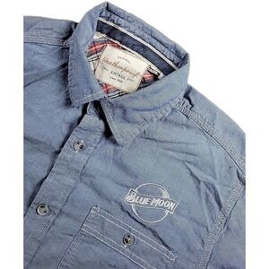 Weatherproof Vintage Shirt SMALL BLUE 100% Cotton Chambray Button BLUE MOON LOGO